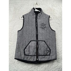 Marleylilly Vest Womens Small Black White Herringbone Quilted Monogram‎ Puffer